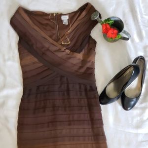 Cache Tiered Sheath Dress Brown